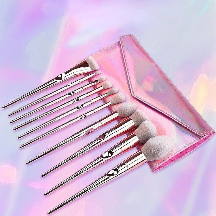 Metallic pink brush set with pouch