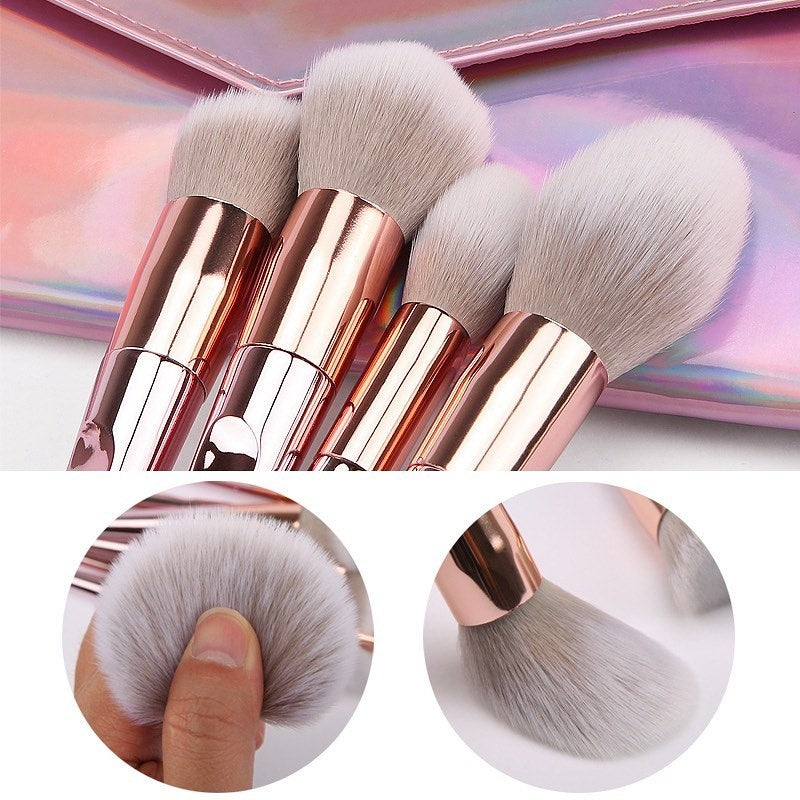 Metallic pink brush set with pouch