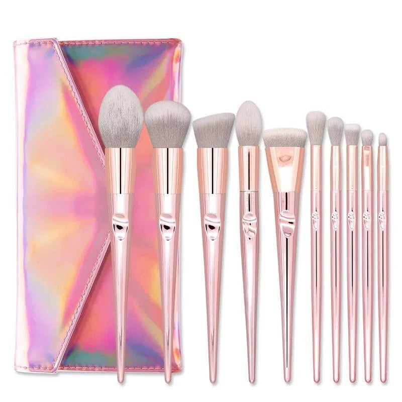 Metallic pink brush set with pouch