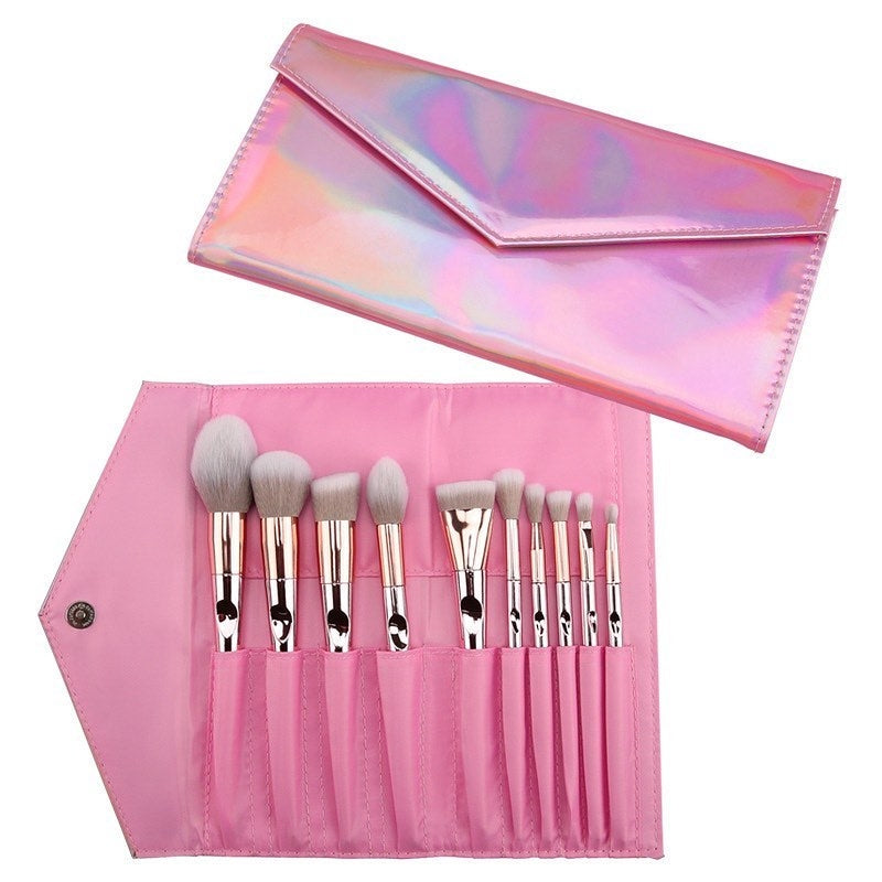 Metallic pink brush set with pouch